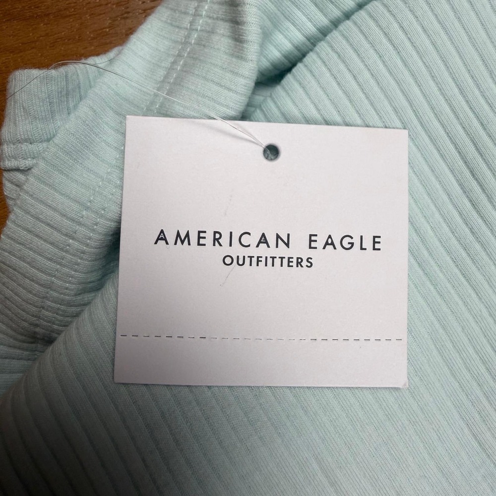 American Eagle Ribbed Short Sleeve T-Shirt Mint Green Crew Neck Top L 037-2370 - Picture 3 of 10